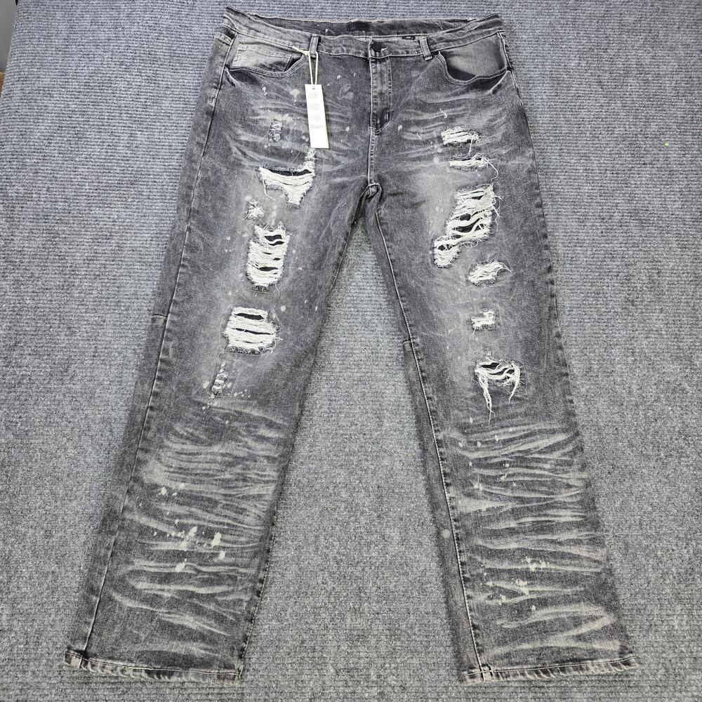 Reason Jeans Mens 40x32 Gray Distressed Straight Leg Paint Splatter NWT